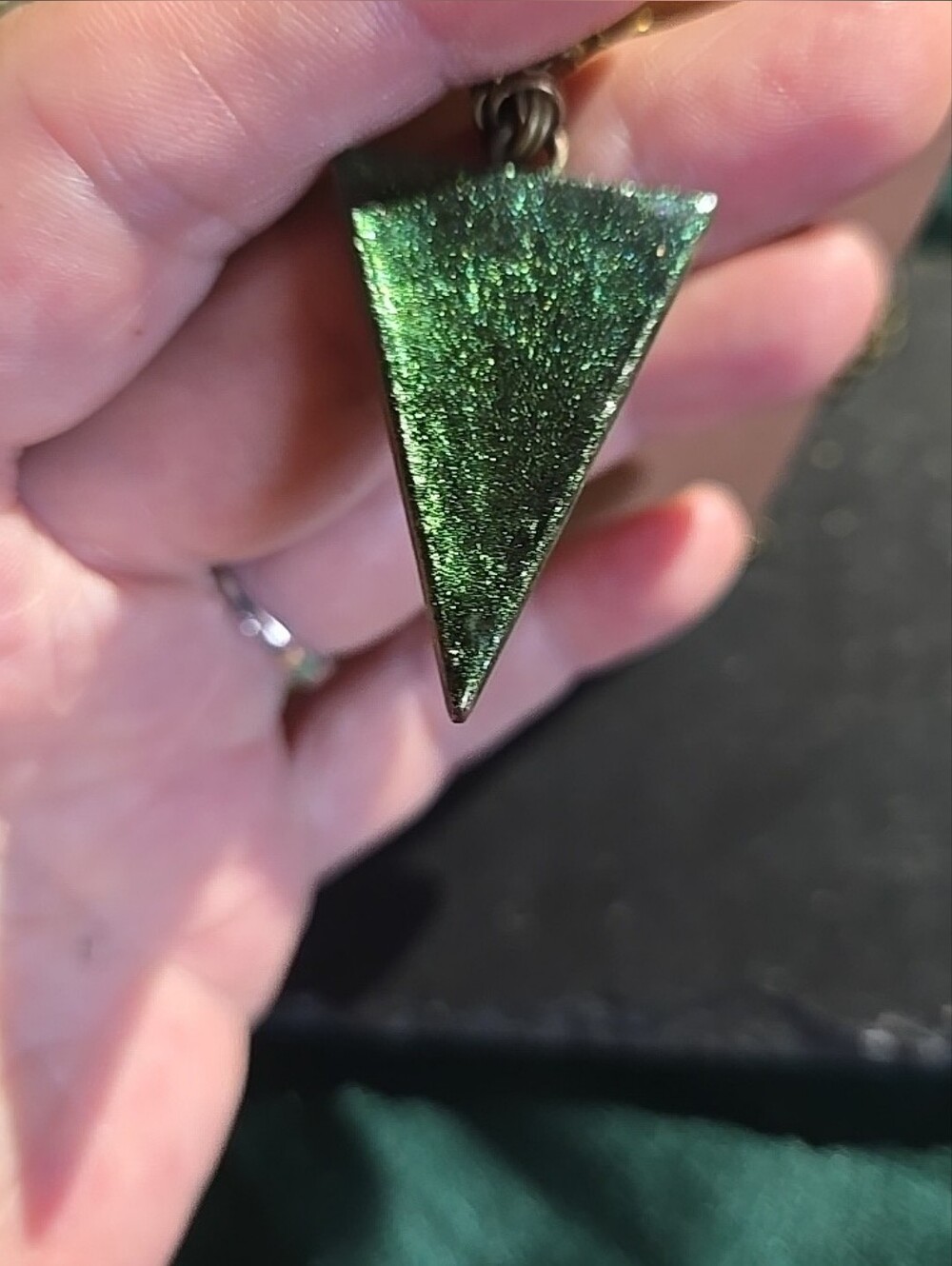 Hand Crafted Artisan Triangle Pendant Necklace in Gold, Copper Tones, Celestial - Picture 3 of 4